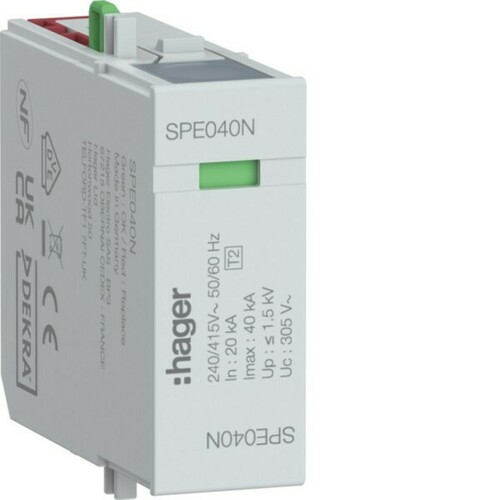 Hager Steckmodul N-P In 20kA Imax 40kA SPE040N Hager Steckmodul N-P In 20kA Imax 40kA SPE040N