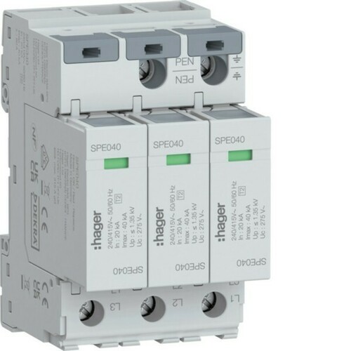 Hager Überspannungsabl 3P TNS/TT 40kA SPE340 Hager Überspannungsabl 3P TNS/TT 40kA SPE340