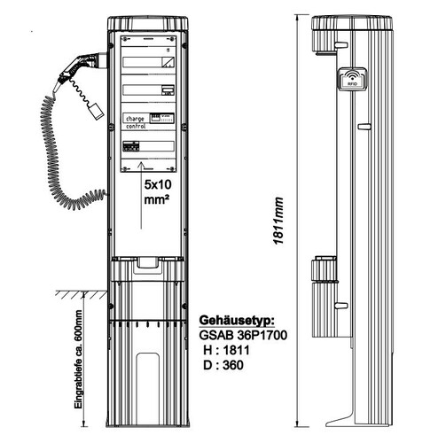 GSAB Elektrotechnik Ladesäule rund, glasfaserverstärkt. #36P17emob22kW3ph5s6 GSAB Elektrotechnik Ladesäule rund, glasfaserverstärkt. #36P17emob22kW3ph5s6