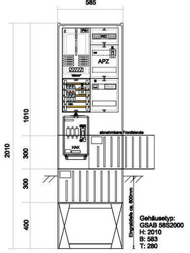 GSAB Elektrotechnik Zähleranschlußsäule (1Zähler ohne TSG) Zäh#00.00.1P11APZRfZ