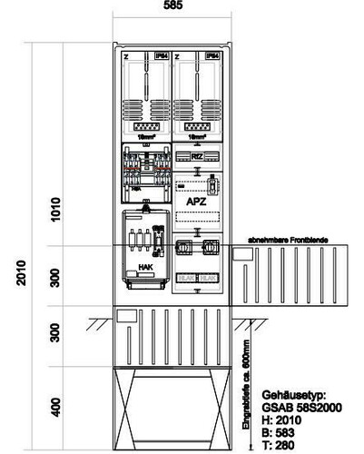 GSAB Elektrotechnik Zähleranschlußsäule TEN (2Zähler ohne TSG) Zäh#01.00.1P21APZRfZ