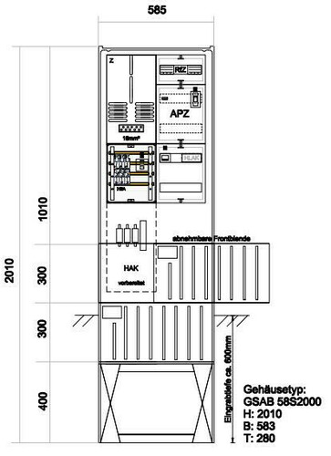 GSAB Elektrotechnik Zähleranschlußsäule EDIS (1Zähler ohne TSG) Zäh#08.00.1P11APZRfZ