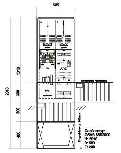 GSAB Elektrotechnik Zähleranschlußsäule EDIS (2Zähler ohne TSG) Zäh#08.00.1P21APZRfZ