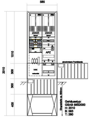 GSAB Elektrotechnik Zähleranschlußsäule AVACON (2Zähler ohne TSG) Zäh#09.00.1P21APZRfZ