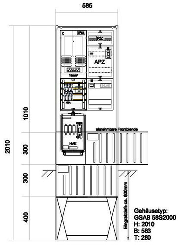 GSAB Elektrotechnik Zähleranschlußsäule EAM (1Zähler ohne TSG) Zäh#12.00.1P11APZRfZ