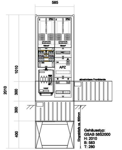 GSAB Elektrotechnik Zähleranschlußsäule EAM (2Zähler ohne TSG) Zäh#12.00.1P21APZRfZ