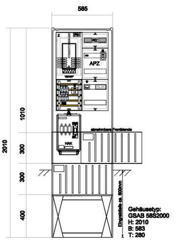 GSAB Elektrotechnik Zähleranschlußsäule EWE (1Zähler ohne TSG) Zäh#39.00.1P11APZRfZ