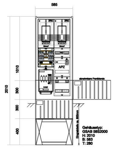GSAB Elektrotechnik Zähleranschlußsäule EWE (2Zähler ohne TSG) Zäh#39.00.1P21APZRfZ