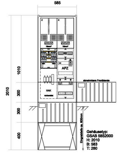 GSAB Elektrotechnik Zähleranschlußsäule SH-Netz (2Zähler Zäh#42.00.1P21APZRfZ