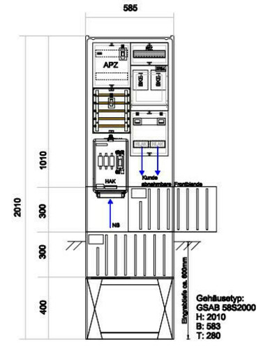 GSAB Elektrotechnik Zähleranschlusssäule EWE (2Zähler BKE-I) mit Zähl#39.00.1P21ezAPZ
