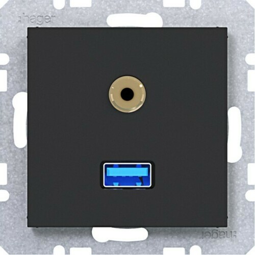 Hager USB/35mm Audio Steckd. Ax/Cx schwarz mt WAF4381BM Hager USB/35mm Audio Steckd. Ax/Cx schwarz mt WAF4381BM