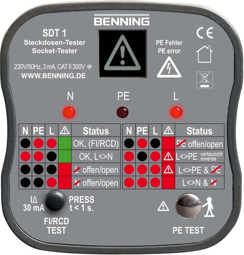 Benning Steckdosentester mit Fingerkontakt SDT 1