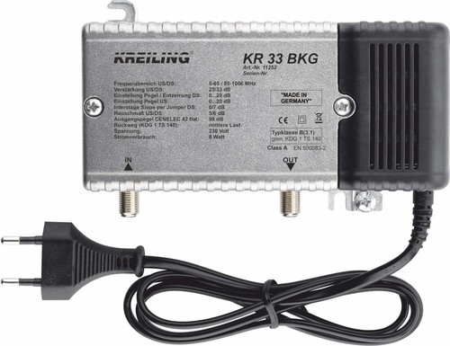 Kreiling Tech. BK-Verstärker 33dB 25dB Rückweg 0-65MHz KR 33 BKG