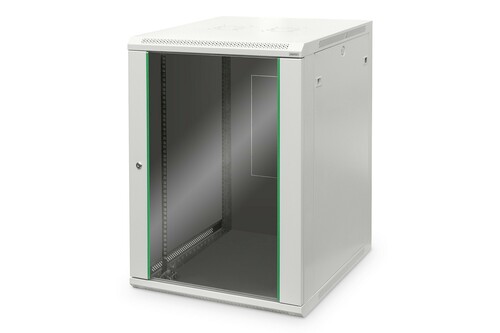 DIGITUS Wandschrank mit Glastür 16HE 600x600 grau DN-19 16U-6/6-EC