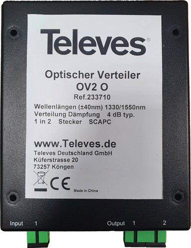 Televes Optischer 2-fach ch Verteiler 4dB, SC/APC OV2O