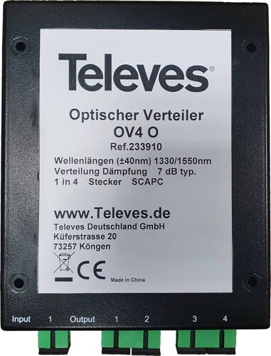 Televes Optischer 4-fach ch Verteiler 7dB, SC/APC OV4O