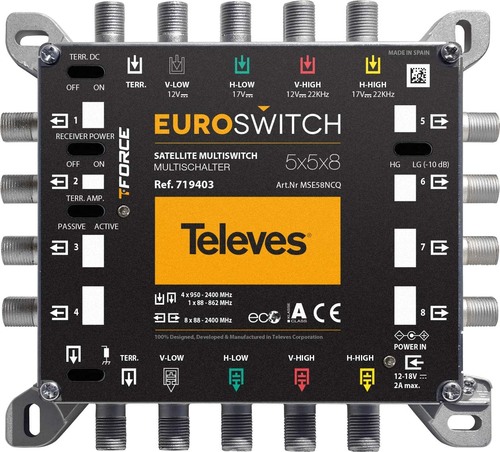 Televes Multischalter 5 in 8 Guß mNT,quadt., kask. MSE58NCQ Televes Multischalter 5 in 8 Guß mNT,quadt., kask. MSE58NCQ