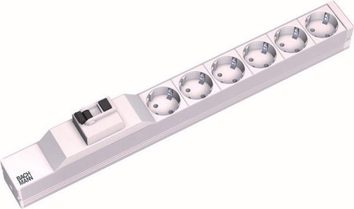 Bachmann 19Zoll Steckdosenleiste 6f Schutzk.1HE,1xFI,alu 333.411