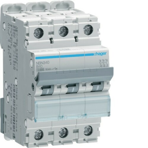 Hager Leitungsschutzschalter 3pol.,B-40A,10kA,3M NBN340 Hager Leitungsschutzschalter 3pol.,B-40A,10kA,3M NBN340