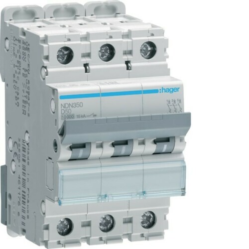 Hager Leitungsschutzschalter 3pol.,D-50A,10kA,3M NDN350