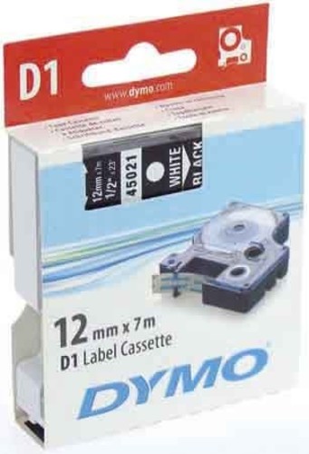 Newell Brands D1 Schriftband 12mm/7m weiß auf schwarz 45021
