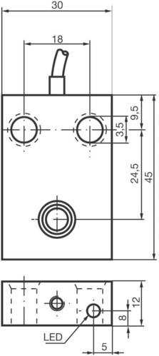 Pepperl+Fuchs Fabrik Sensor,ind.,30x45,Kabel DC,pnp,no,sn=6mm,b NJ6-F-E2