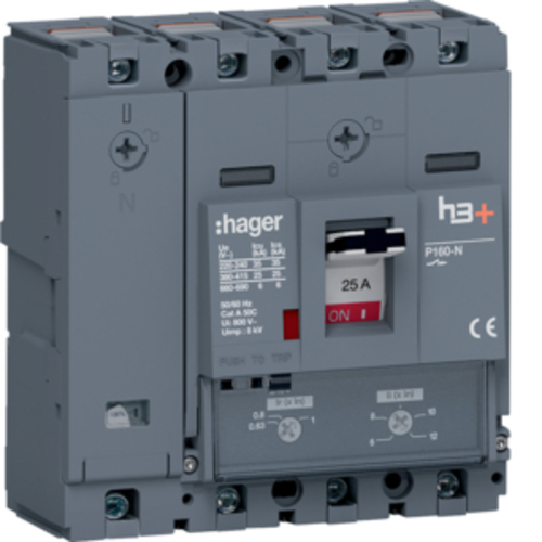 Hager Leistungsschalter h3+ P160 TM ADJ 4P4D 25A 25kA HHS026DC