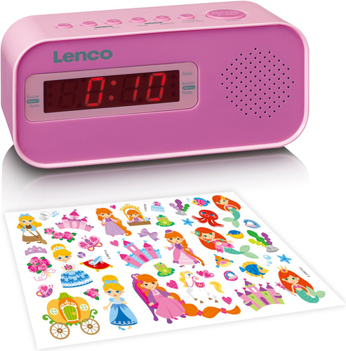 LENCO Kinder-Uhrenradio m.Dual-Alarm,Sticker CR-205 Pink