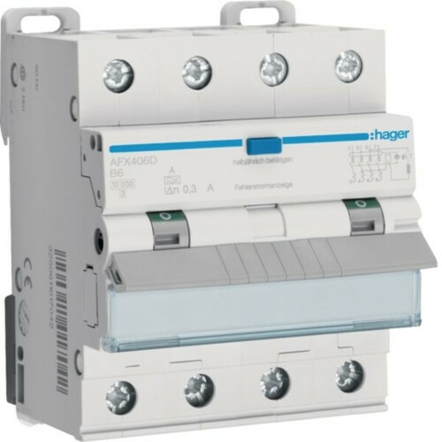 Hager FI/LS-Schalter 4-polig, 10kA AFX406D Hager FI/LS-Schalter 4-polig, 10kA AFX406D