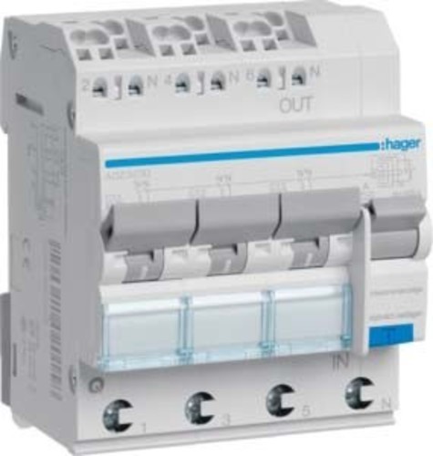 Hager FI/LS-Schalter 3x 1P+N, 6 kA ADZ363D