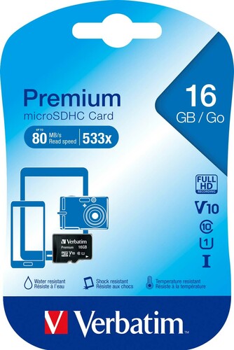 Verbatim microSDHC Card 16GB Class 10 44010