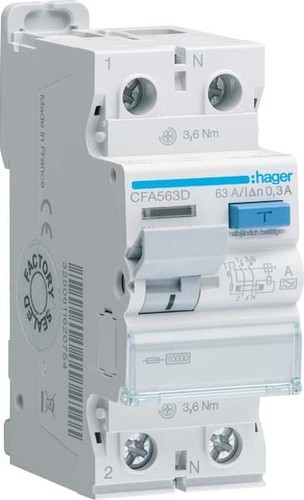 Hager Fehlerstromschutzschalter 2p 10kA 63A 300mA A CFA563D