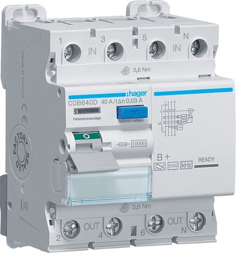 Hager FI-Schutzschalter 4P 40A 30mA B CDB640D