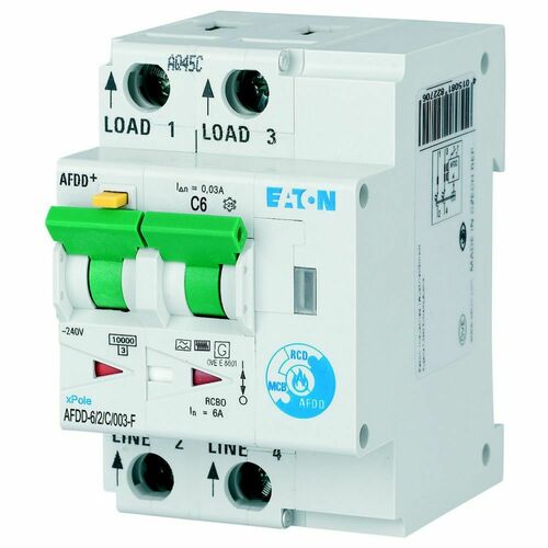 Eaton Brandschutzschalter 2p, C6A, 30mA, TypF AFDD-6/2/C/003-F