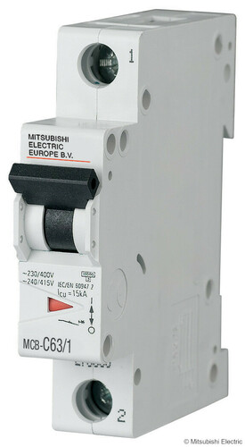 Mitsubishi Electric 16A, 1 polig, C Kurve MCB, Icu = 10kA E MCB-C16/1 #719699