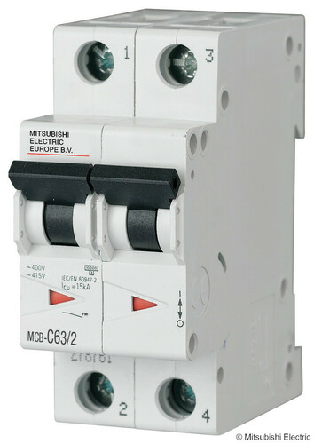 Mitsubishi Electric 25A, 2 polig, C Kurve MCB, Icu = 10kA E MCB-C25/2 #719741