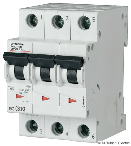 Mitsubishi Electric 16A, 3 polig, C Kurve MCB, Icu = 10kA E MCB-C16/3 #719759