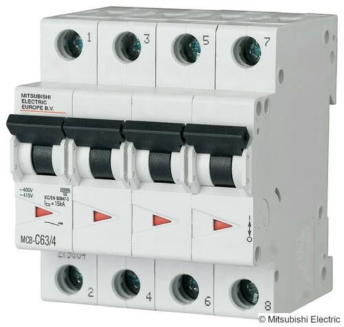Mitsubishi Electric 25A, 4 polig, C Kurve MCB, Icu = 10kA E MCB-C25/4 #719799