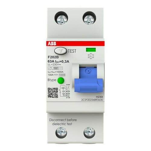 ABB Stotz S&J FI-Schutzschalter TypB 2P,63A,300mA F202B-63/0,3-2TE
