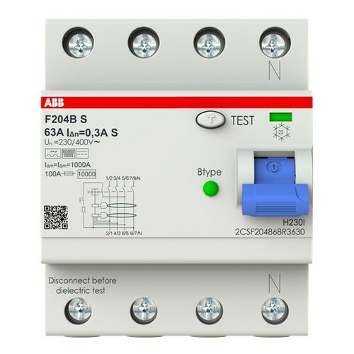 ABB Stotz S&J FI-Schutzschalter TypB 4P,63A,300mA F204BS-63/0,3-4TE