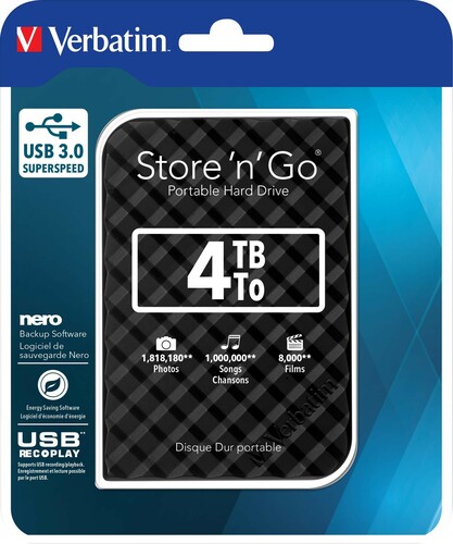 Verbatim Festplatte 4TB USB3.0 Extern,6,35cm(2,5Z) 53223