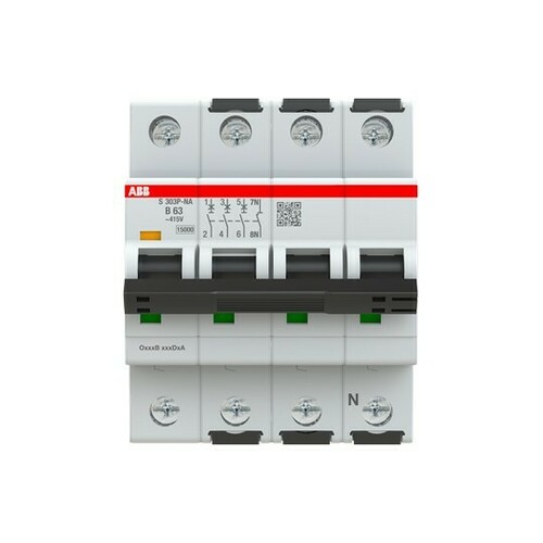 ABB Stotz S&J Sicherungsautomat 25kA, 63A, 3+NA S303P-B63NA ABB Stotz S&J Sicherungsautomat 25kA, 63A, 3+NA S303P-B63NA