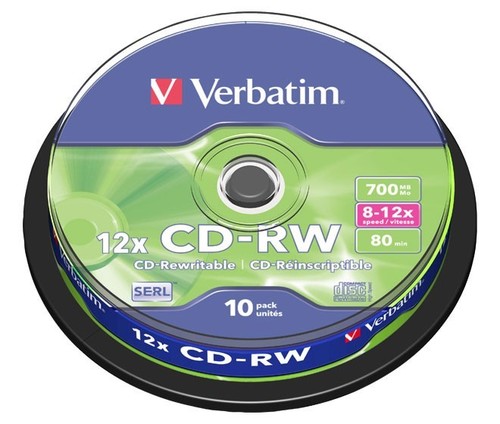 Verbatim CD-RW 80Min/700MB/8-12x Cakebox (10 Disc) VERBATIM 43480(VE10)