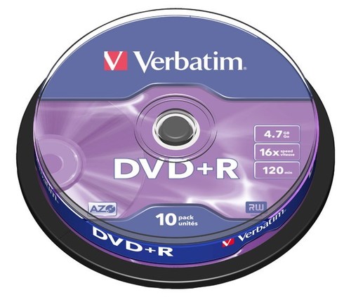 Verbatim DVD+R 4.7GB/120Min/16x Cakebox (10 Disc) VERBATIM 43498(VE10)