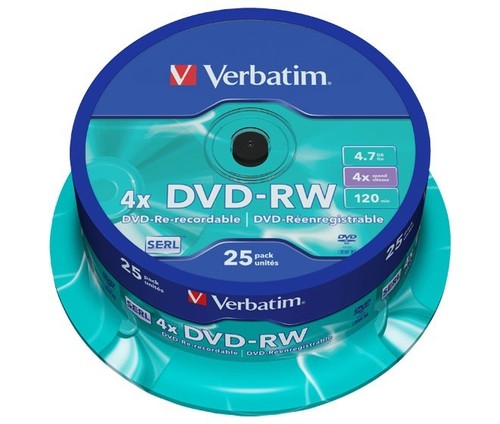 Verbatim DVD-RW 4.7GB/120Min/4x Cakebox (25 Disc) VERBATIM 43639(VE25)