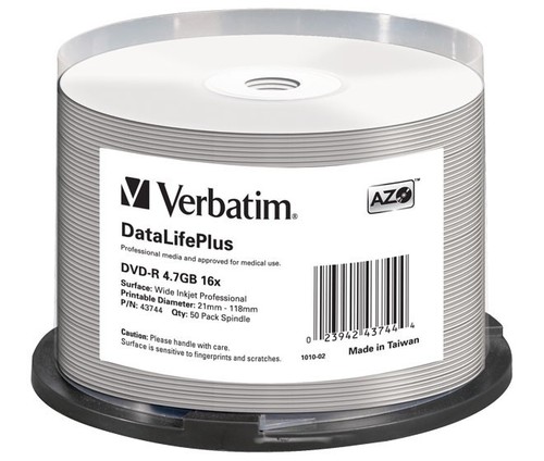 Verbatim DVD-R 4.7GB/120Min/16x Cakebox (50 Disc) 43744 (VE50)