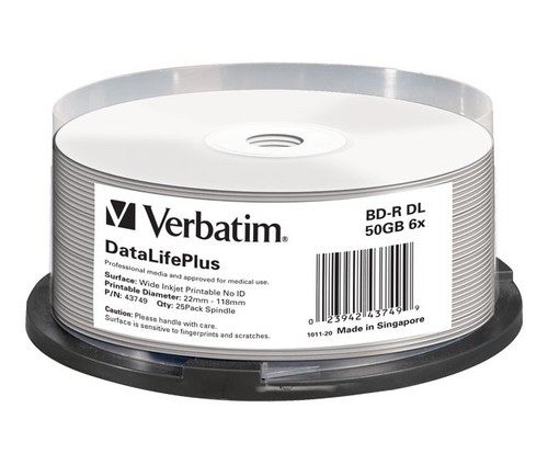 Verbatim BD-R DL 50GB/1-6x Cakebox (25 Disc) VERBATIM 43749(VE25)