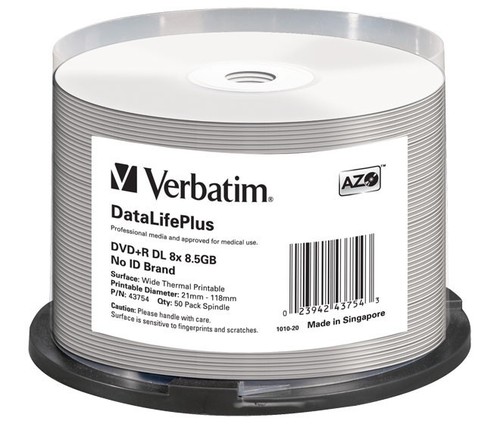 Verbatim DVD+R DL 8.5GB/240Min/8x Cakebox (50 Disc) VERBATIM 43754(VE50)