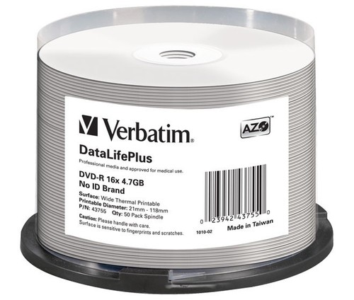Verbatim DVD-R 4.7GB/120Min/16x Cakebox (50 Disc) 43755 (VE50)