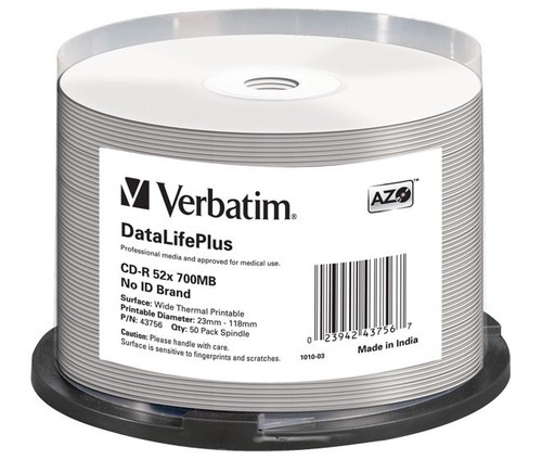 Verbatim CD-R 80min/700MB/52x Cakebox (50 Disc) VERBATIM 43756(VE50)